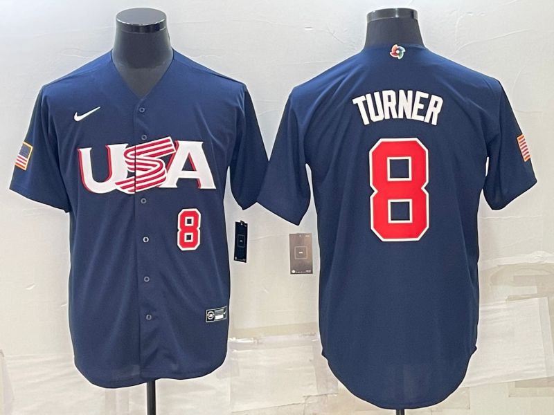 Men 2023 World Cub USA #8 Turner Blue Nike MLB Jersey1->more jerseys->MLB Jersey
